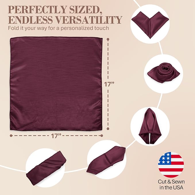 17x17-Inch Shantung Cloth Napkins, Aubergine, Set of 60 | Bulk Case of 5 Dozen, Satin, Square, 100% Polyester Fabric, Reversible, Faux Dupioni Silk Reverse Side, Machine Washable - Image 6