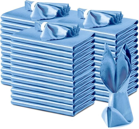 VACVELT 100 Pack Light Blue Scalloped Satin Napkins 17x17 Inch Wedding | Scalloped Floral Edges With Silky Smooth Finish, Seamless Design, Machine Washable Wrinkle And Fade Resistant by VACVELT