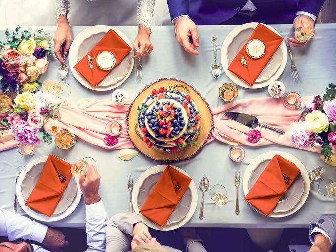Utopia Home [12 Pack, Orange] Cloth Napkins 20x20 Inches, 100% Polyester | Hemmed Edges, Washable and Reusable Ideal for Parties, Weddings and Dinners - Image 9