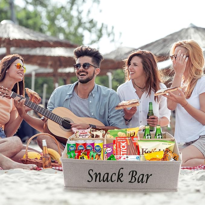 Snack Organizer for Countertop, Fabric Snack Organizer with Handles, 6 Compartment Snack Box Container Snack Basket, Snack Bar Station, Kitchen Pantry Organization and Storage - Khaki - Image 4