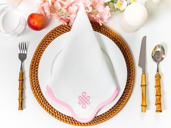 Hofdeco Premium Coastal Cotton Cloth Napkins Set of 4, 20"x20" Washable Dinner for Events, Weddings, Home Use, Blush Pink Embroidered Endless Knot - Image 3