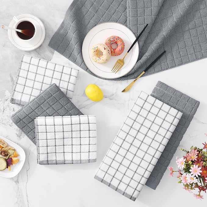 Homaxy Large Premium Cotton Kitchen Towels 16"x 28", 4 Pack, Grey | Natural Ring Spun 390 GSM Dish Towels, Super Absorbent Terry Kitchen Hand Towels, Soft Tea Towels with Hanging Loop - Image 9