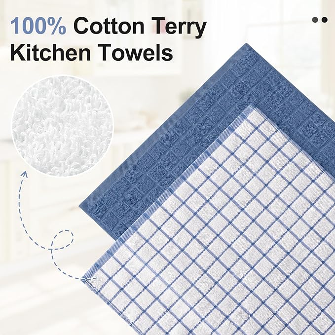 Homaxy Large Premium Cotton Kitchen Towels 16"x 28", 8 Pack, Navy Blue | Natural Ring Spun 390 GSM Dish Towels, Super Absorbent Terry Kitchen Hand Towels, Soft Tea Towels with Hanging Loop - Image 2
