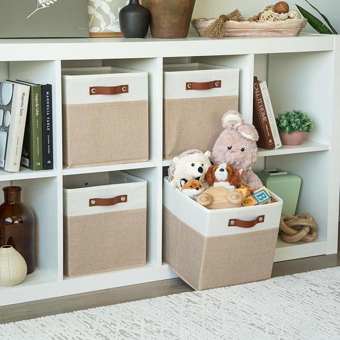 OrganiHaus 11x11 Cube Storage Bins, Set of 4 - Fabric Storage Cubes | Sturdy, holds its shape; odor-free; fits ClosetMaid 11-inch shelves; vegan leather handles - Image 3