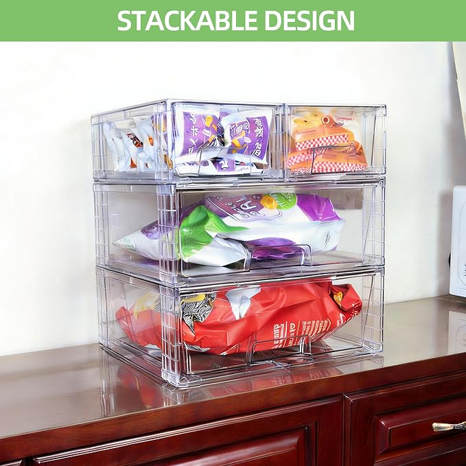 Wide Large Stackable Storage Drawers(3 Pack),Multi-purpose Clear Plastic Organizer Bins with Handles, Easy to Assemble for Bathroom Home Closet Under Sink Kitchen Pantry Medicine Cabinet - Image 5