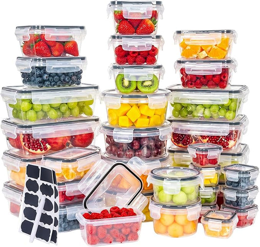 68 PCS Food Storage Containers with Lids, Meal Prep Containers, Stackable Kitchen Set, Airtight & Leakproof, BPA-Free, Microwave/Dishwasher/Freezer Safe, Extra Labels & Pen by Unknown