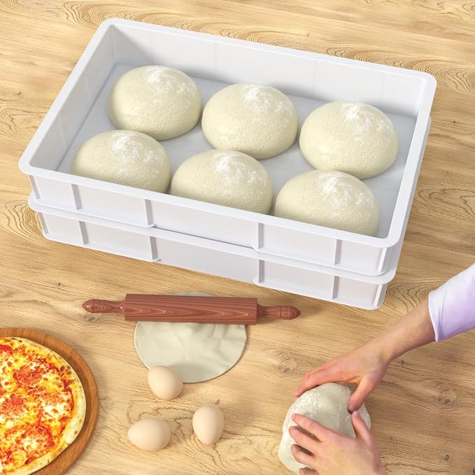4-pack Stackable Dough Proofing Boxes with a Lid, Pizza Proofing Dough Trays, White, Commercial Grade, 23.7'' x 16.22'' x 3.74'' - Image 5
