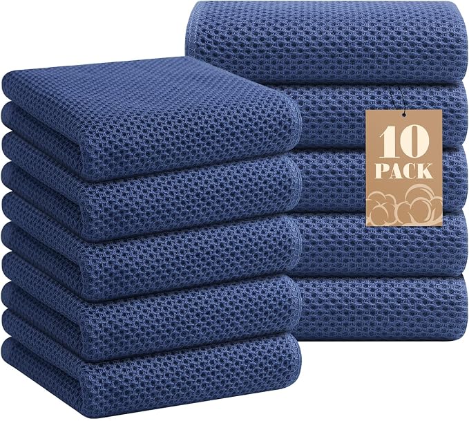 Homaxy 100% Cotton Waffle Weave Kitchen Towels, 10-Pack, Navy Blue | Ultra Soft Absorbent Dish Towels, Quick Drying Cleaning Towels, 13 x 28 Inches by Homaxy