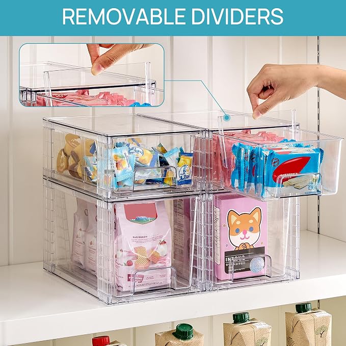 Vtopmart 8 Pack Clear Stackable Storage Drawers,Easy to Assemble Bathroom Organizers and Storage with handles,Plastic Drawers for Kitchen Pantry,Cabinet,Under Sink Organization - Image 6