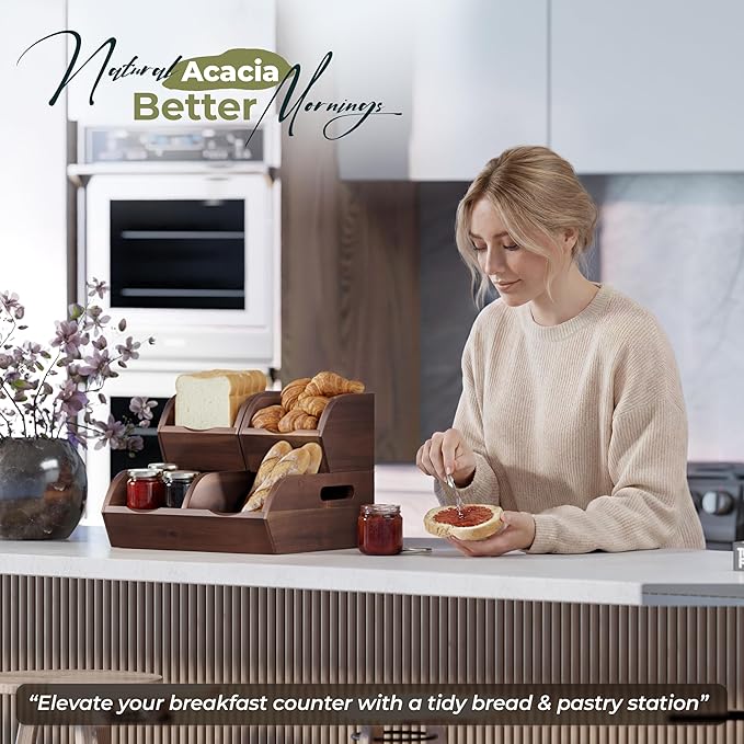 Acacia Potato and Onion Storage Bin - Stackable Wooden Storage Bins with Airflow Vent - Onion and Potato Storage Baskets for Kitchen Countertop Storage Organizer - Image 5