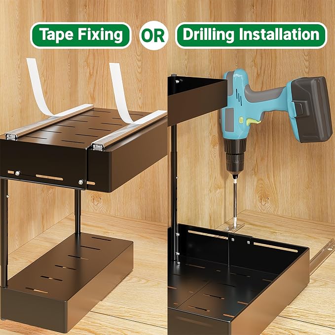 Pull Out Under Sink Organizer 2 Pack, 2 Tier Expandable Under Cabinet Storage with Height Adjustable Design for Kitchen Bathroom Laundry Room - Image 6