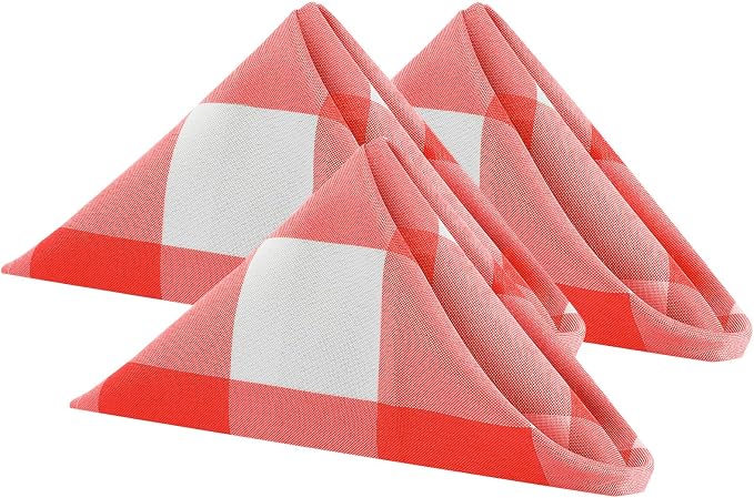 Buffalo Plaid Table Napkins Set of 100 Checkered Cloth Napkins 17x17 inch Washable Dinner Gingham Pattern Napkins Soft Napkins for Wedding Party Dining Banquet(Red and White) by Cupuamon