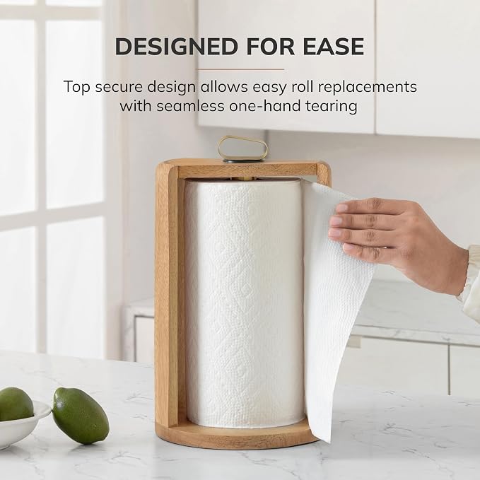 Anji Mountain Wooden Paper Towel Holder with Metal Holder, Holder Stand for Kitchen Roll Organizer & Kitchen Dining Table Home Décor, Countertop Fits Jumbo & Mega Rolls - Mango/Gold, Top Load - Image 5