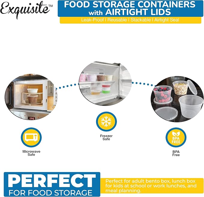 Disposable 16 oz Plastic Containers With Lids - 240 Of Each Containers And Lids - Leak Resistant Containers For Food - Deli Containers - Clear Stackable Containers - Microwave And Freezer Safe - Image 3