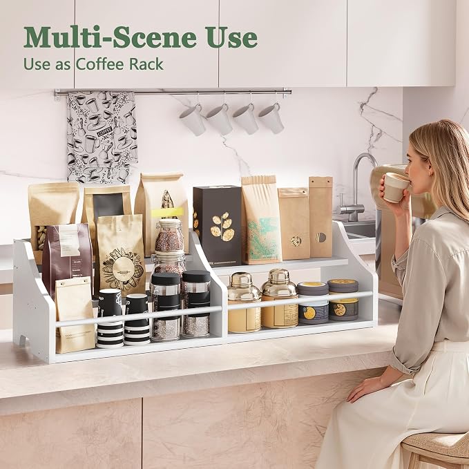 5 Tier Countertop Liquor Bottle Display Shelf Organizer, Retro Tabletop Wine Rack Stand, Multi-Purpose Storage Holder for Whiskey, Spirits, Coffee Syrup, Mini Home Bar & Liquor Cabinet, White - Image 8
