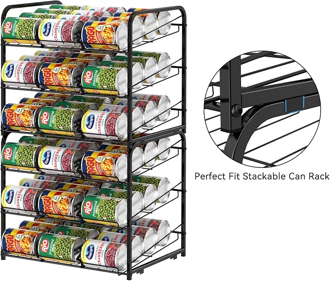NORCEESAN Stackable Can Rack Dispenser 2 Pack Can Storage Rack Organizer Can Food Storage Rack Holds Up to 72 Cans for Kitchen Cabinet Countertops, Black - Image 3