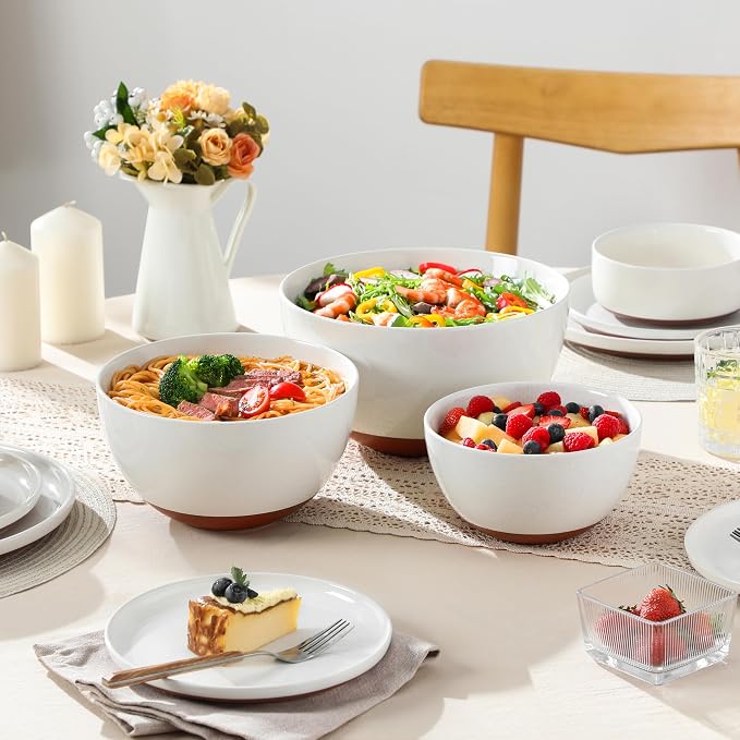 MALACASA Ceramic Mixing Bowls, Large Serving Bowls for Mixing, Cooking, Prepping, Baking, Salad, Soup, Pasta, Nesting Bowls Set of 3, 46/80/140 Oz, Oven, Microwave and Dishwasher Safe, Series TARA - Image 8