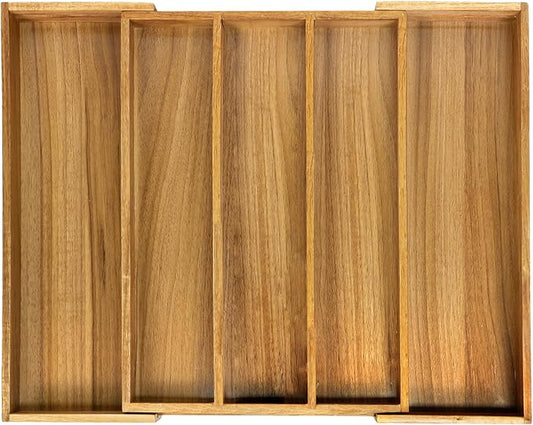VaeFae Bamboo Drawer Organizer, Large, Acacia | Expandable Silverware Organizer, Kitchen Utensil Storage, Wooden Cutlery Tray with Dividers, Fork and Spoon Holder by VaeFaeDirect
