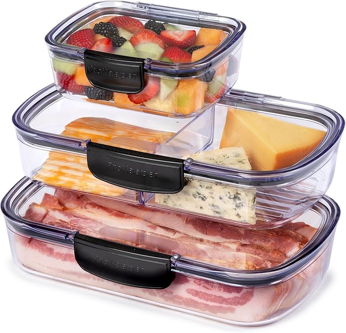 Progressive Prokeeper + Deli Storage Set: Air-Tight Silicone Sealed Containers w Grooved Bottom, Dry Erase Lid, BPA-Free, Stackable, Keeps Meats & Cheeses Fresh Longer, 3-Piece Set (1.65L, .69L, 1.6L) - Image 3