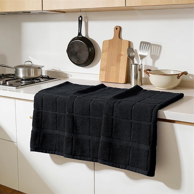 Homaxy 100% Cotton Kitchen Towels 18"x28", 6 Pack Dish Towels, Black | Large 380 GSM Soft and Absorbent Kitchen Hand Towels with Terry Grid Design, Utility Tea Towel Set with Hanging Loop - Image 6