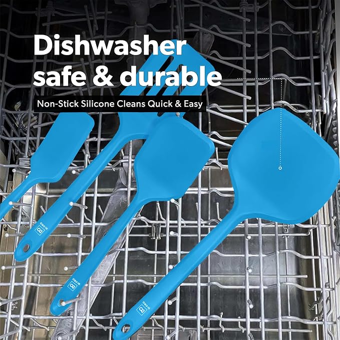 New DI ORO Silicone Turner Spatula Set - Kitchen Spatulas for Nonstick Cookware - Cooking Utensils for Flipping Eggs & Pancakes - 600°F Heat-Resistant BPA Free Turners - Dishwasher Safe (4pc, Blue) - Image 6