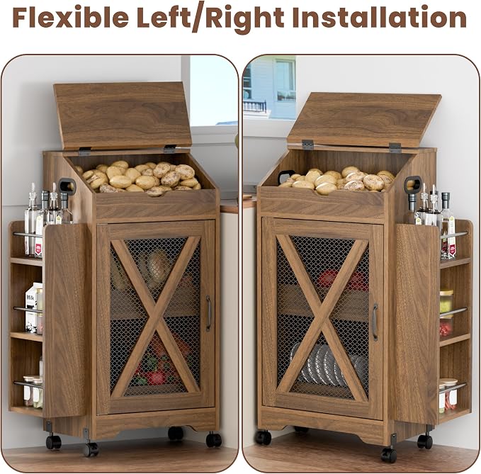 AwayHome Potato Storage Bin, Large Wood Bread Box with Lid, Movable Potato and Onion Storage Bin with Side Spice Rack, Decorative Fruit and Vegetable Organizer Cabinet for Kitchen - Image 7