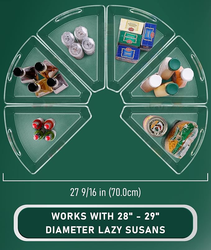 Lazy Susan Cabinet Organizer Bins for 26"/ 28"/ 32" Diameter | Corner Organizer, Plastic Cabinet Storage Bin, 1/8 Wedge - Food Safe, BPA Free, with Non-Slip Pads (for 28" Diameter, 6 Pack) - Image 2