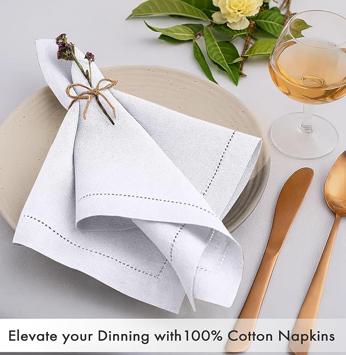 Ruvanti Cloth Napkins Set of 12, 100% Cotton High GSM 18x18 Inches, Hem Stitched Corners, Soft, Washable, Highly Durable & Absorbent, Perfect for Parties, Christmas, Thanksgiving Dinners – White - Image 2