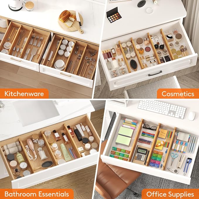 Lifewit 4" High 5 Pack Bamboo Drawer Dividers 43-54cm/17-21.5" Adjustable Wooden Drawer Organizer for Clothes/Utensils, Expandable Drawer Separator for Dresser/Kitchen/Bedroom/Office Organization - Image 7