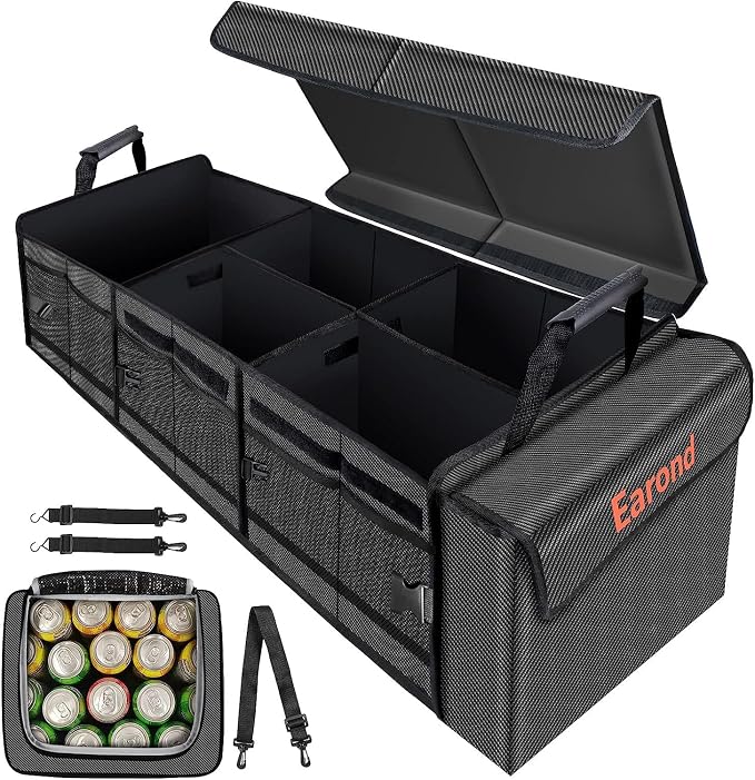 Large Trunk Organizer with Portable Leakproof Cooler Bag,Foldable Cover,Adjustable Securing Straps,Collapsible Trunk Organizer for Suv Car Truck Sedan (4-in-1 with Cooler) by EarondLabProducts