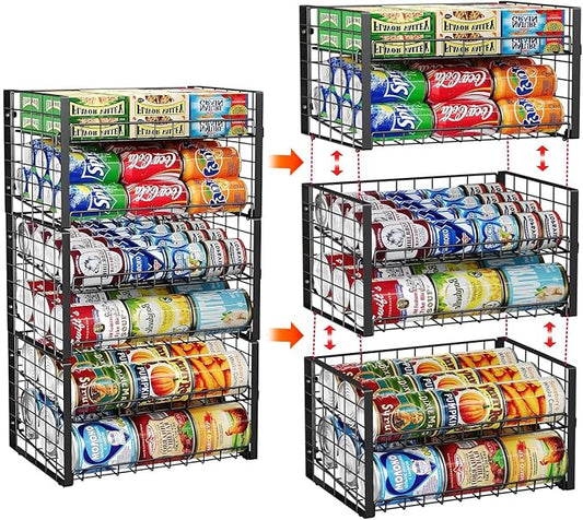 JKsmart 2-Tier Stackable Rack Organizer for Pantry, Adjustable Dispenser Holds Up to 88 Cans, Storage Holder for Various Ounces of Canned Drinks, Black, 3 Pack by JKsmart