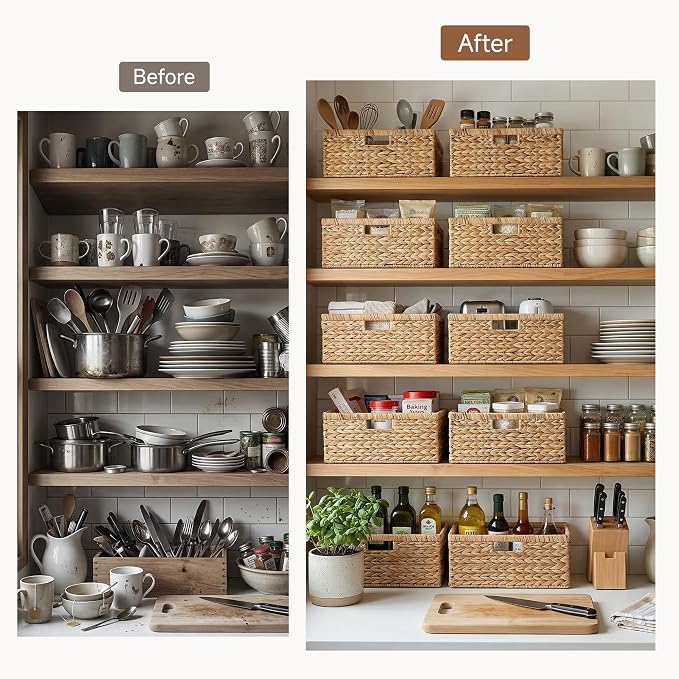 StorageWorks Wicker Baskets for Storage, Wicker Storage Baskets, 1-Pack | Water Hyacinth Wicker Storage Baskets for Shelves, Large Wicker Baskets for Organizing, Woven Basket for Storage,Large Basket - Image 6
