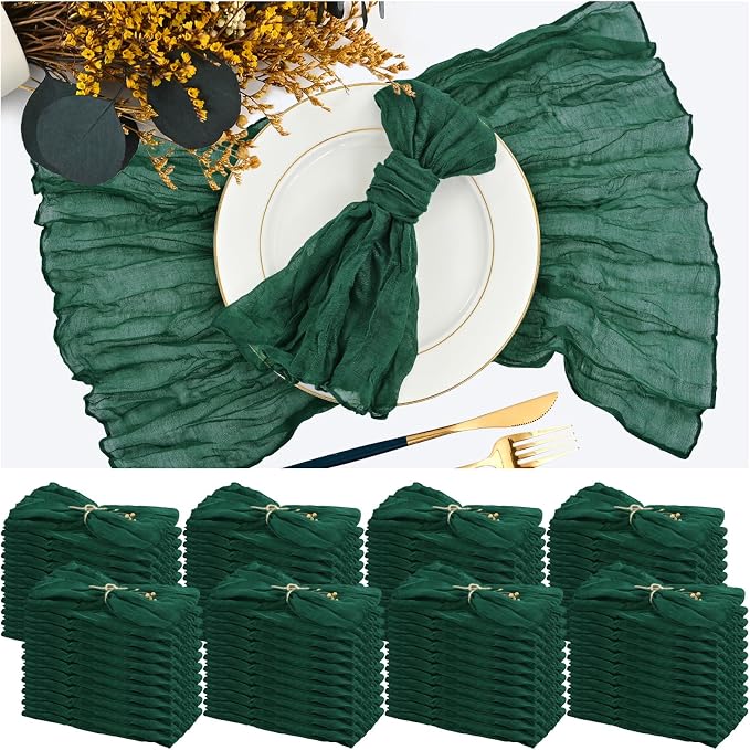 84 Packs Gauze Cheesecloth Napkins 20 x 20 Inch Emerald Green Wrinkled Dinner Napkins, Dark Green Rustic Boho Soft Cloth Napkin for Wedding Party Event Dinner Table Decoration by Teruntrue
