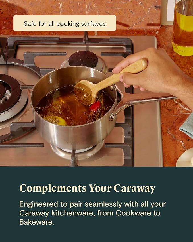 Caraway 9-Piece Wooden Kitchen Utensils Set for Cooking | Serving, and Plating, Full-Size and Mini Spoons, Scrapers, Spatulas, Tongs and Server, Birch Wood - Image 5