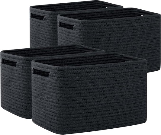 OIAHOMY 4 Pack Storage Baskets for Organizing, Cube Storage Bins for Shelves, Rectangle Storage Baskets With Handles, Woven Baskets for Storage, 12.7''Lx9''Wx7.8''H, Black by MasterofSpaceOptimization