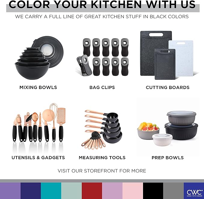 COOK WITH COLOR Prep Bowls with Lids- Wide and Deep Nesting Plastic Small Mixing Bowl Set with Lids, 8 Piece Set - Deep Bowls, Black/White - Image 8
