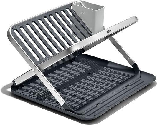 OXO Good Grips Aluminum Fold Flat Dish Drying Rack, 2-Tier, with Drainboard, for Kitchen Counter, Collapsible by Unknown