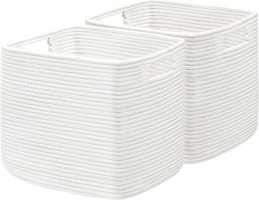 UBBCARE Set of 2 Kallax Storage Cubes-13 ×15 ×13 Inch, Cotton Rope Basket for Shelves, Toys, Book, Cube Storage Bin with Handles, Woven Storage Basket for Organizing, White by UBBCARE