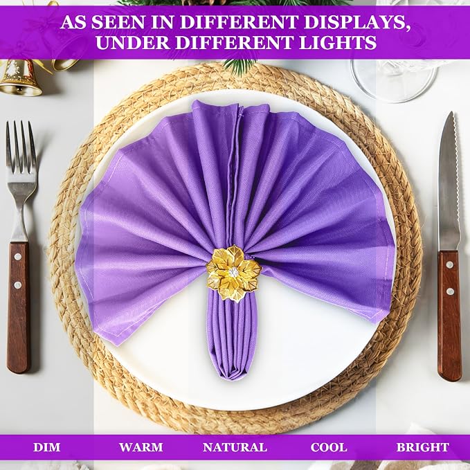 SuperO Set of 80 Cloth Napkins 17 x 17 Inch, Polyester Solid Washable Dinner Napkins with Hemmed Edges,Great for Restaurant, Wedding and Party(Purple) - Image 6