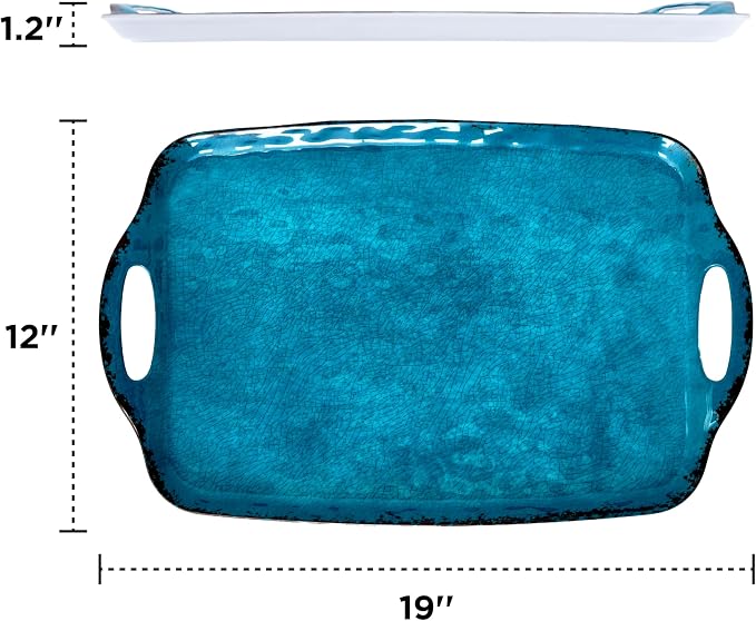 TP Melamine Serving Trays with Handles, 19" x 12", Set of 2, Retro Teal | Large Rectangular Trays, Serving platters, Turkey and Party Serving, Lightweight, Break-resistant - Image 6