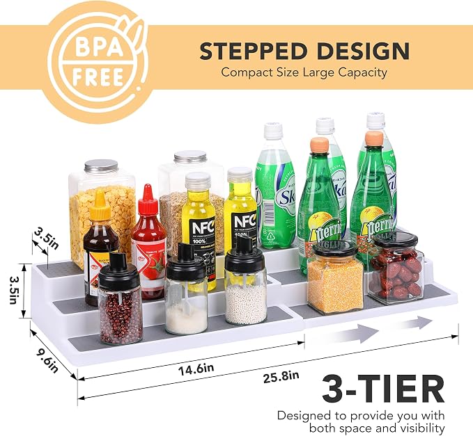 2 Pack 3 Tier Expandable Spice Rack Organizer, Set of 4, 12 Inch Non-Skid Lazy Susan Organizer for Cabinet, Pantry Organization, Kitchen Storage, Bathroom Sink Cabinet, Refrigerator, Spice Rack - Image 2