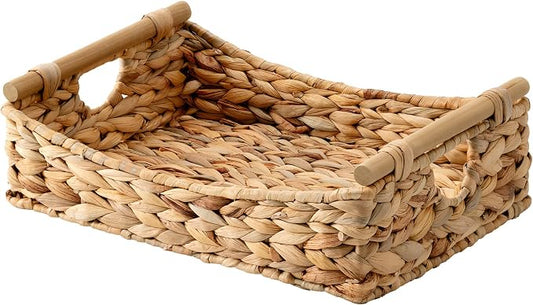 StorageWorks Wicker Baskets with Handles, Pantry Basket for Storage, 1-Pack | Handwoven Water Hyacinth Storage Baskets for Organizing, Woven Baskets for Storage, Baskets for Pantry, 15¼" x 11¾" x 4¾" by StorageWorks