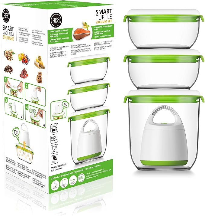 FOSA Starter Set Food Sealer Vacuum Sealer Reusable Container Set - Premium Vacuum Sealers for Food Storage, Airtight Preservation - Includes Turtle Vacuum Pump and 3 Vacuum Seal Containers by FOSA