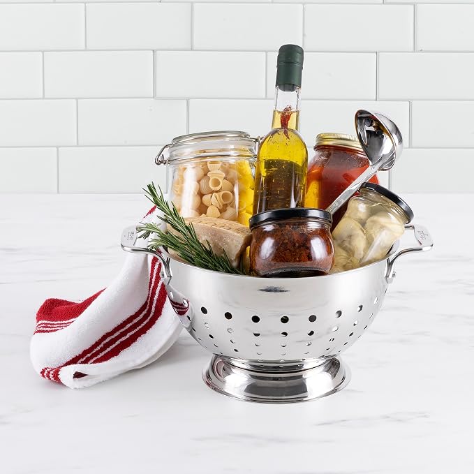 All-Clad Tools and Accessories Stainless Steel Colander 5 Quart Strainer, Pasta Strainer with Handle, Pots and Pans Silver (Pack of 2) - Image 2