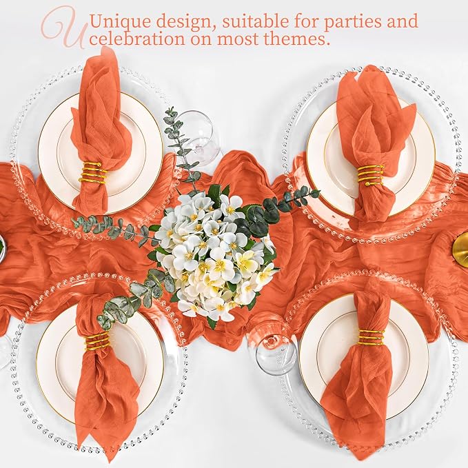100 Pack Orange Cloth Napkins 20x20Inch Cheesecloth Napkins | Elegant Cloth Napkins for Table, Washable Rustic Boho Gauze Fall Napkins, for Wedding Party Bridal Baby Shower Dinner Decor - Image 6