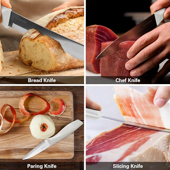 19PCS White Kitchen Cooking Utensils Set Kitchen Tools Set | 6 Stainless Steel Knives, 11 Silicone Utensils with 1 Cutting Board, Ideal for Apartment - Image 8