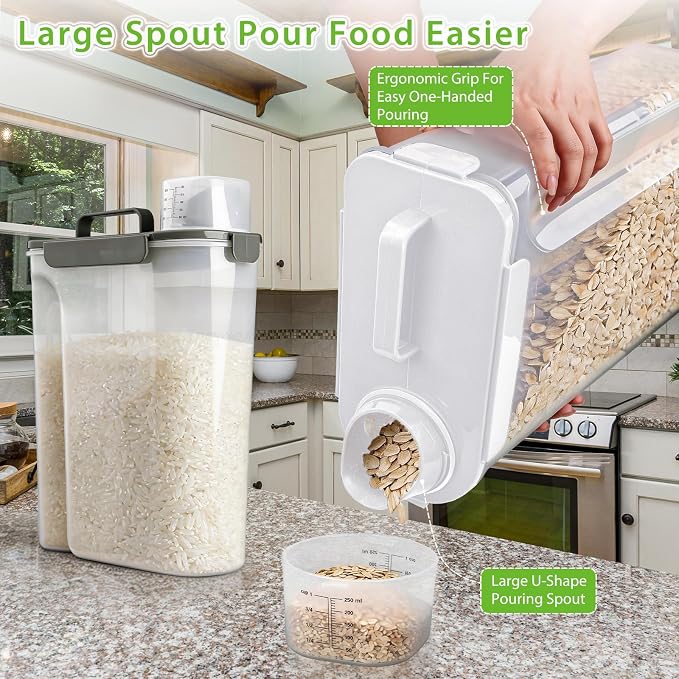 Viretec Rice Storage Container, 15 to 20lb Dry Food Airtight Dispenser, Pet Dog Cat Food Canister, BPA Free Clear Plastic Kitchen and Pantry Organization Bin for Oatmeal, Cereal, Pasta, Flour White - Image 4