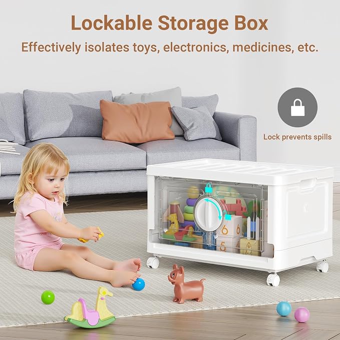 BROVIEW 480Qt Lockable Stackable Storage Bins with Lids, Closet Organizers and Storage Drawer, Collapsible Storage Bin with Wheels, Plastic Cabinet for Toy Clothes Dorm Organizer, V9 4 Pack White - Image 4