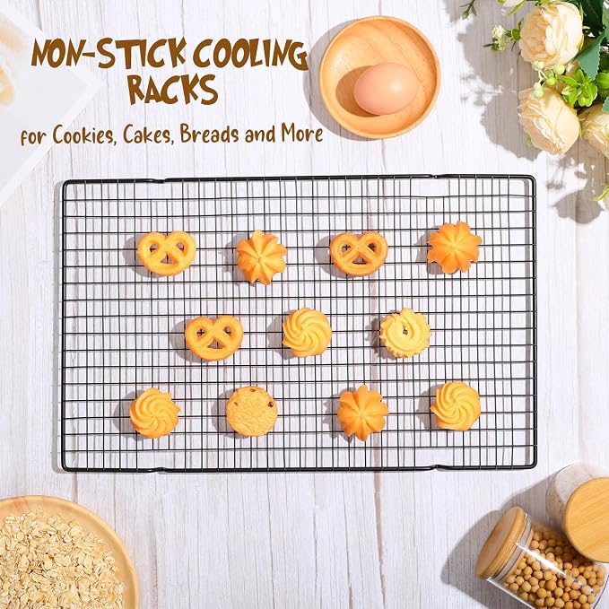 Harloon 12 Pack 16 x 9.8 Inches Nonstick Cooling Racks for Baking, Grid Wire Cookie Cooking Racks Oven Safe Carbon Steel Baking Rack Sheet Rack for Cookie Cake Grilling Drying Roasting (Black) - Image 4