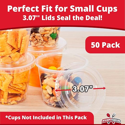 Leakproof, BPA Free 5.5 oz Souffle Lids 50 PK. Stackable Lids for Containers for Sampling, Salad Dressing, Sauce or Jello Shots. Plastic Food Prep Supplies for Restaurant, Cafe, Catering, Deli, Party - Image 3